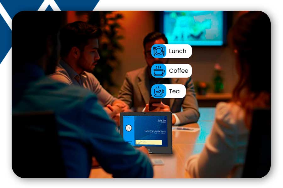 People requesting services and resources through the meeting room using neptune's virtual assistant, the meeting assistant.